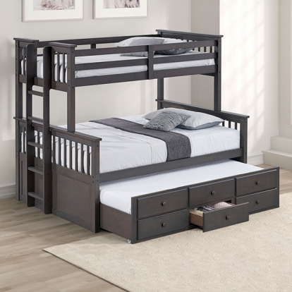Furniture Of America University Transitional Stain Gray Twin-Full Bunk Bed Model FM-BK458F-GY-BED