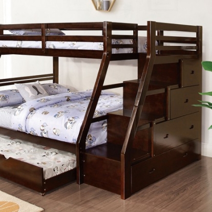 Furniture Of America Ellington Transitional Engineered Wood, Solid Wood, Wood Veneer Espresso Twin/Full Bunk Bed | FM-BK611ES-BED+TR
