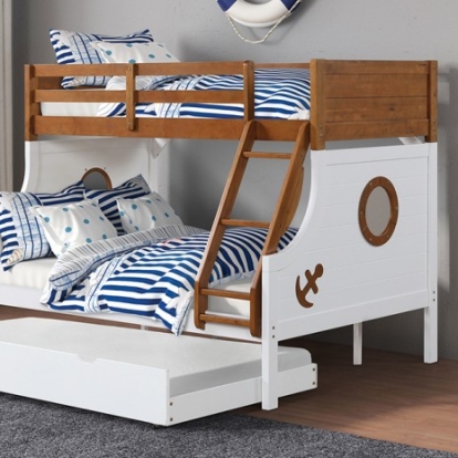 Furniture Of America Nautia Novelty Engineered Wood, Solid Wood Oak/White Twin/Full Bunk Bed | FM-BK629AK-BED