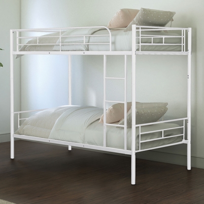 Furniture Of America Plutus Contemporary White Twin-Twin Metal Bunkbed Model FM-BK900WH-TT