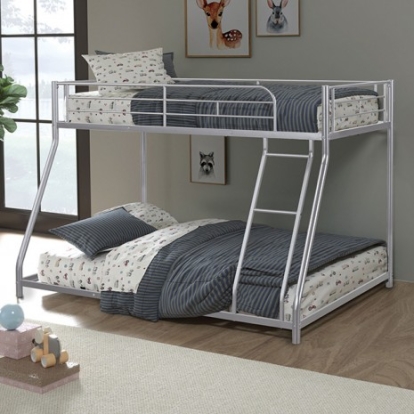 Furniture Of America Panos Contemporary Metal Silver Twin/Full Metal Bunkbed | FM-BK901SV-TF