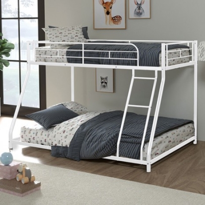 Furniture Of America Panos Contemporary Metal White Twin/Full Metal Bunkbed | FM-BK901WH-TF