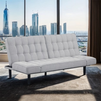 Furniture Of America Bellevue Contemporary Fabric, Foam, Rubberwood, Solid Wood, Others Light Gray Futon Sofa | FM2801LG