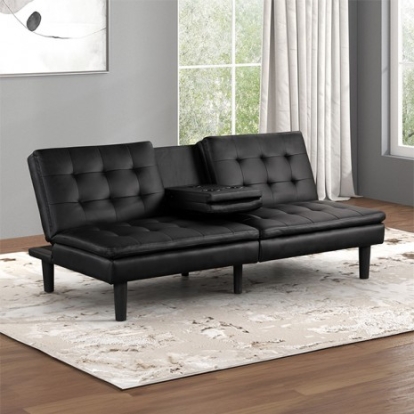 Furniture Of America Eidsberg Contemporary Engineered Wood, Foam, Leatherette Black Futon Sofa Bed | FM2908BK