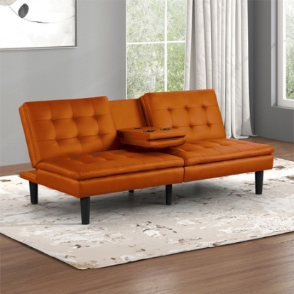 Furniture Of America Eidsberg Contemporary Engineered Wood, Foam, Leatherette Orange Futon Sofa Bed | FM2908OR