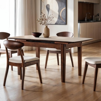 Furniture Of America Croglio Mid-Century Modern Full Solid Rubberwood Rich Walnut Dining Table | FM30008WN-T