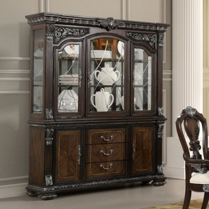 Furniture Of America Promenade Traditional Engineered Wood, Oak Veneer, Solid Rubberwood, Solid Wood Dark Brown Hutch And Buffet | FM31002DB-HB-SET
