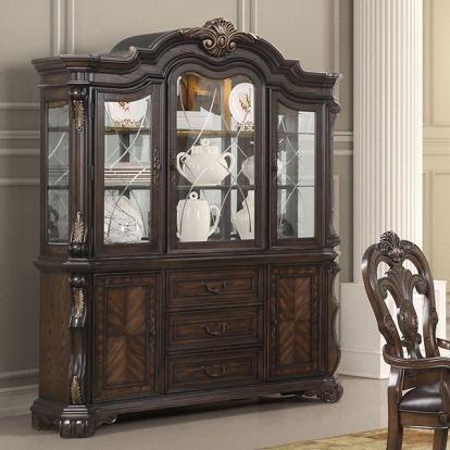Furniture Of America Leovanni Traditional Dark Brown Hutch And Buffet Model FM31003DB-HB-SET