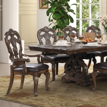 Furniture Of America Leovanni Traditional Engineered Wood, Oak Veneer, Solid Rubberwood Dark Brown Dining Table | FM31003DB-T-TABLE