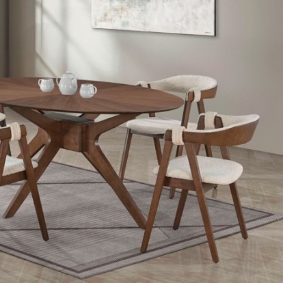 Furniture Of America Ebikon Mid-Century Modern Boucle, Engineered Wood, Solid Wood, Wood Veneer, Others Walnut Oval Dining Table | FM3211WN-T-TABLE
