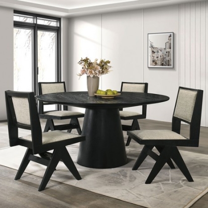 Furniture Of America Tottenham Contemporary Engineered Wood, Fabric, Oak Veneer, Solid Rubberwood Black 59" Round Dining Table | FM3222BK-RT-59-TABLE