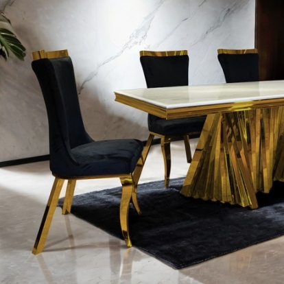 Furniture Of America Basilicata Glam Fabric, Sintered Stone, Stainless Steel Gold Dining Table | FM33001GD-T-TABLE