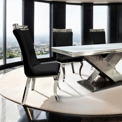 Furniture Of America Palazzo Glam Fabric, Foam, Sintered Stone, Stainless Steel Chrome Dining Table | FM33002SV-T-TABLE