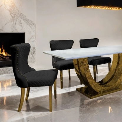 Furniture Of America Portanova Glam Fabric, Sintered Stone, Stainless Steel Gold Dining Table | FM33003GD-T-TABLE