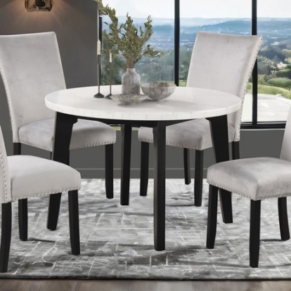 Furniture Of America Sabro Contemporary Engineered Wood, Marble, Solid Rubberwood Black/White Round Dining Table | FM3330BK-RT-TABLE