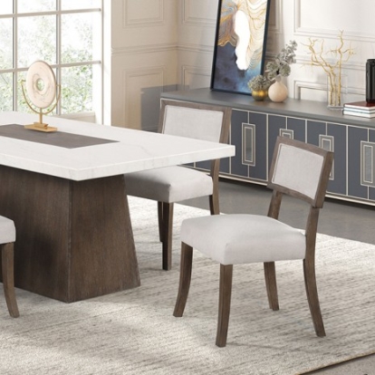 Furniture Of America Grasten Contemporary Engineered Wood, Marble, Oak Veneer, Rubberwood Dark Walnut Dining Table | FM3332DB-T-TABLE