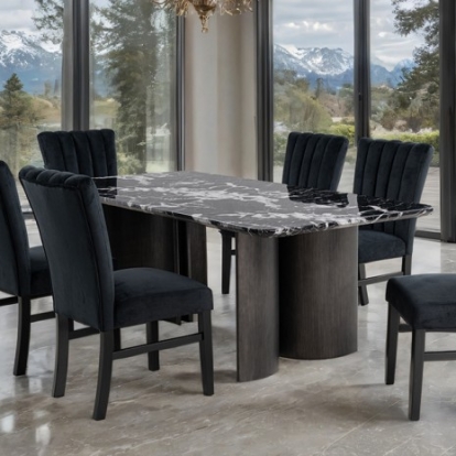 Furniture Of America Selsey Contemporary Engineered Wood, Fabric, Faux Marble, Foam Black Dining Table, Black Stone Top | FM34007BK-T