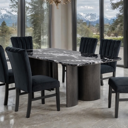 Furniture Of America Selsey Contemporary Black Dining Table, Black Stone Top Model FM34007BK-T