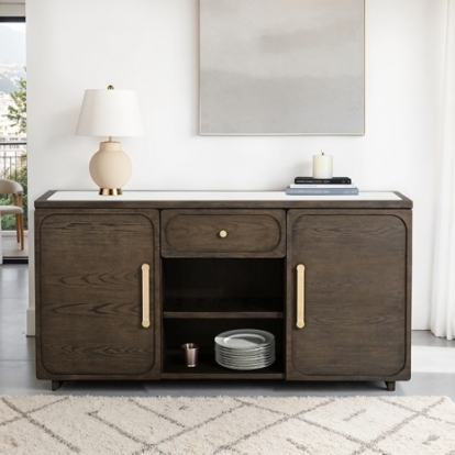 Furniture Of America Vellara Transitional Engineered Wood, Oak Veneer, Rubberwood, Stone Dark Walnut Sideboard | FM34021DW-B