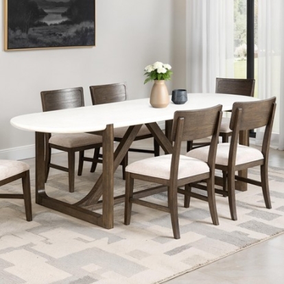 Furniture Of America Vellara Transitional Engineered Wood, Fabric, Foam, Oak Veneer, Solid Rubberwood, Stone Dark Walnut Dining Table, Stone Top | FM34021DW-OTST-TABLE