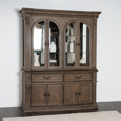 Furniture Of America Seven Oaks Traditional Weathered Oak Hutch & Buffet Model FM3418AK-HB-SET