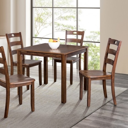 Furniture Of America Lubbock Transitional Solid Rubberwood, Wood Veneer, Others Walnut 5 Pc. Dining Table Set | FM3419WN-T-5PK-Chair