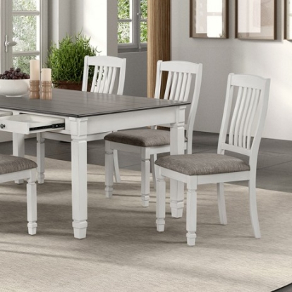 Furniture Of America Pendola Rustic Farmhouse Cashew, Engineered Wood, Fabric, Mindi Veneer, Rubberwood Rustic White Dining Table | FM3427WH-T