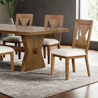 Furniture Of America Johannes Rustic Farmhouse Elm Veneer, Engineered Wood, Fabric, Foam, Rubberwood Rustic Oak Dining Table | FM3428AK-T-TABLE