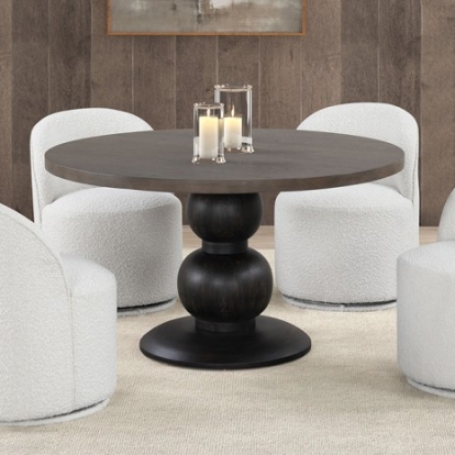 Furniture Of America Essen Contemporary Boucle Chenille Fabric, Engineered Wood, Metal, Oak Veneer Espresso Round Dining Table | FM3430ES-RT-TABLE