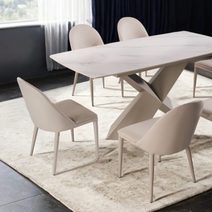 Furniture Of America Lenvik Contemporary Ceramic, Fabric, Foam, Metal Brown/White Dining Table | FM3700BR-T-TABLE