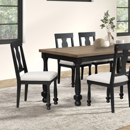 Furniture Of America Neue Mills Modern Farmhouse Acacia, Acacia, Engineered Wood, Rubberwood, Rustic Oak Veneer Black Rect. Dining Table | FM39009BK-T
