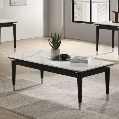 Furniture Of America Maidstone Contemporary Engineered Wood, Metal, Rubberwood, Sintered Stone Black/White Coffee Table | FM42001BK-C
