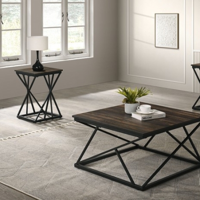 Furniture Of America Borup Rustic Engineered Wood, Metal, Paper Dark Brown/Black 3 Pc. Table Set | FM42902DB-3PK-END TABLE