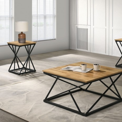 Furniture Of America Borup Rustic Engineered Wood, Metal, Paper Natural/Black 3 Pc. Table Set | FM42902NT-3PK-END TABLE