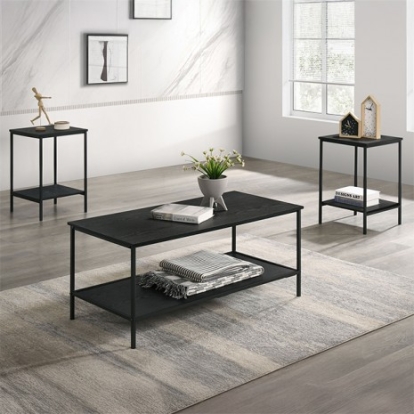 Furniture Of America Pallas Rustic Engineered Wood, Metal, Paper Black 3 Pc. Table Set | FM42903BK-3PK-END TABLE