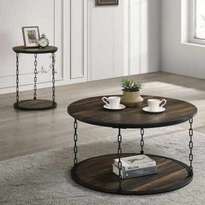 Furniture Of America Ophira Rustic Engineered Wood, Metal, Paper Dark Brown 3 Pc. Table Set | FM42904DB-3PK-END TABLE