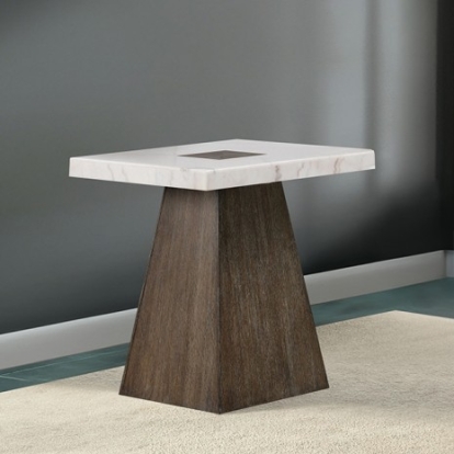 Furniture Of America Grasten Contemporary Engineered Wood, Marble, Oak Veneer, Rubberwood Dark Walnut/White Square End Table | FM4332DB-E
