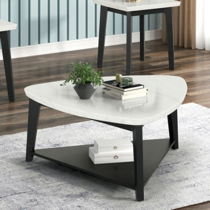 Furniture Of America Thisted Contemporary Engineered Wood, Marble, Solid Wood White/Black Triangle Marble Coffee Table | FM44002WH-CT