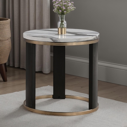 Furniture Of America Bogor Contemporary White-Gold-Black Round End Table Model FM44007BK-ER