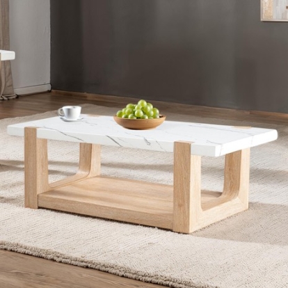 Furniture Of America Sundbry Modern Contemporary Mdf, Rubberwood, Paper Veneer White/Natural Coffee Table | FM44010NT-C