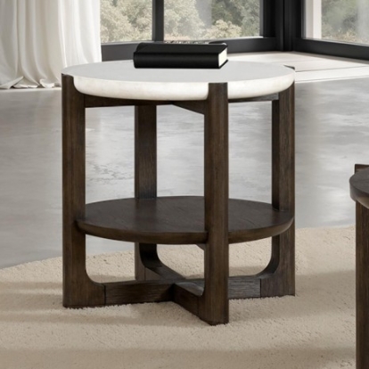 Furniture Of America Vellara Transitional Engineered Wood, Oak Veneer, Rubberwood, Stone Dark Walnut End Table W/ Stone Top | FM44020DW-ER-ST