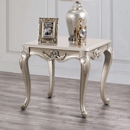 Furniture Of America Rochester Traditional Solid Wood, Wood Veneer, Others Champagne End Table | FM45001WH-E