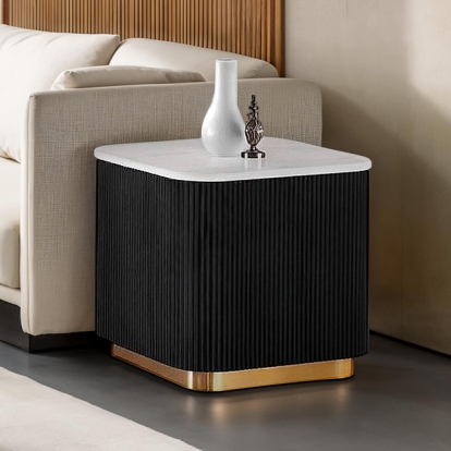 Furniture Of America Virden Contemporary Black-White-Gold Square End Table Model FM47000BK-ES