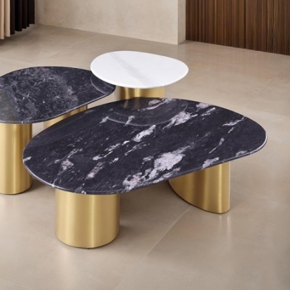 Furniture Of America Northwich Contemporary Sintered Stone, Stainless Steel Black/Gray/Matte Gold Oval Coffee Table | FM47006GY-CO-TABLE