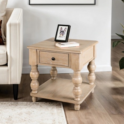 Furniture Of America Chesapeake Transitional Solid Rubberwood, White Oak Veneer Light White Wash Square End Table | FM49000AK-E