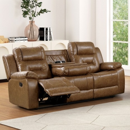 Furniture Of America Ezekius Transitional Fiber, Foam, Leatherette Brown Sofa | FM6011BR-SF-M