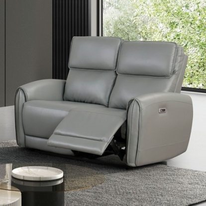 Furniture Of America Schlieren Contemporary Foam, Leatherette Gray Power Loveseat | FM6012GY-LV-PM