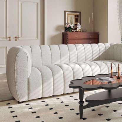 Furniture Of America Aversa Contemporary Boucle, Solid Wood, Others Off-White Sofa | FM61002WH-SF