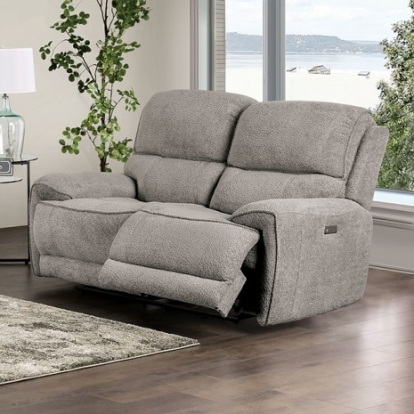 Furniture Of America Morcote Transitional Boucle, Solid Wood, Others Light Gray Power Loveseat | FM62001LG-LV-PM