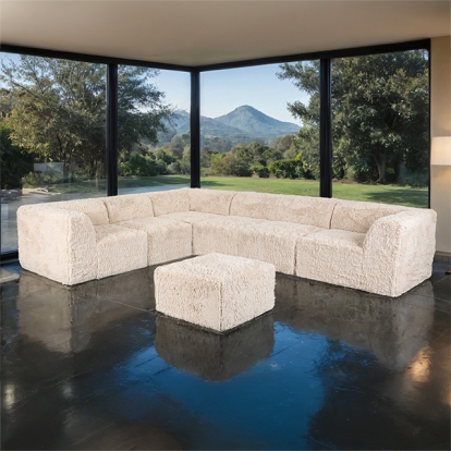Furniture Of America Nappi Contemporary Sand Large L-Sectional W- Ottoman (Compressed Foam) Model FM62102BG-SECT-L+OT